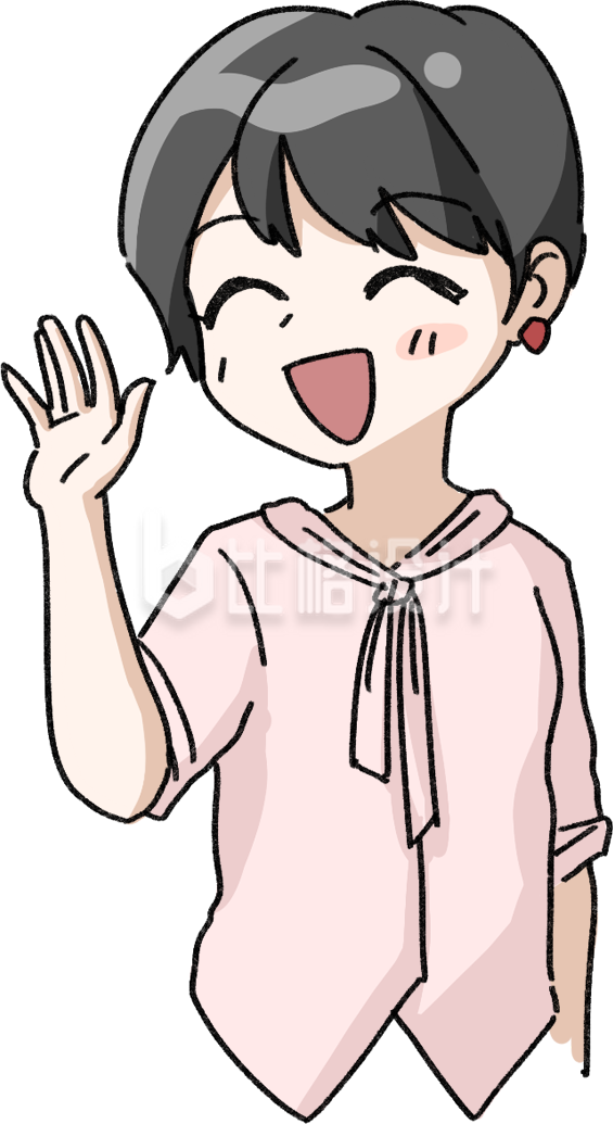 穿着粉色衣服的可爱女孩挥手打招呼插画