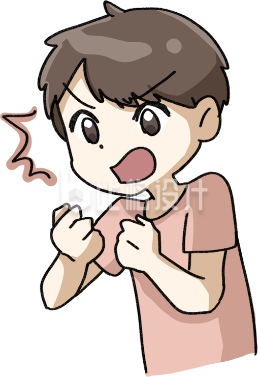可爱卡通男孩握拳表情尽显活力与激情