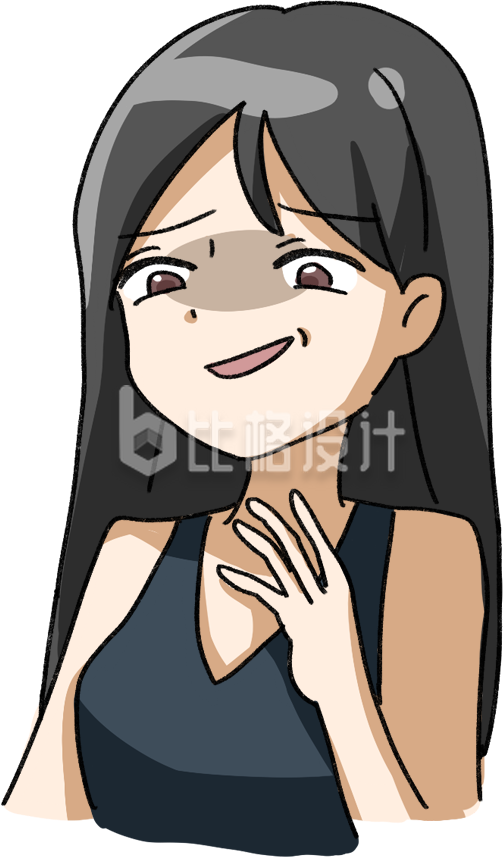 长发女孩趣味表情图，可爱风格动漫素材