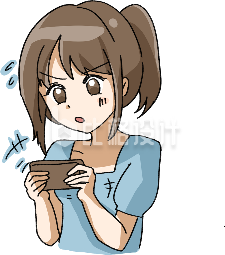简约卡通打游戏女孩插画