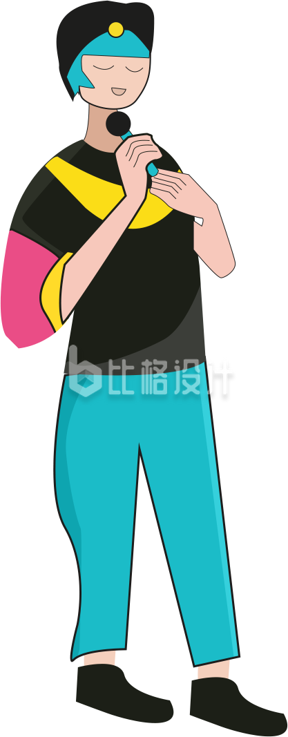 简约唱歌的女孩插画