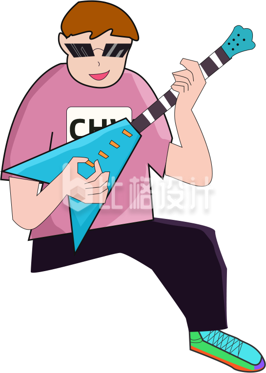 简约弹吉他的男孩插画