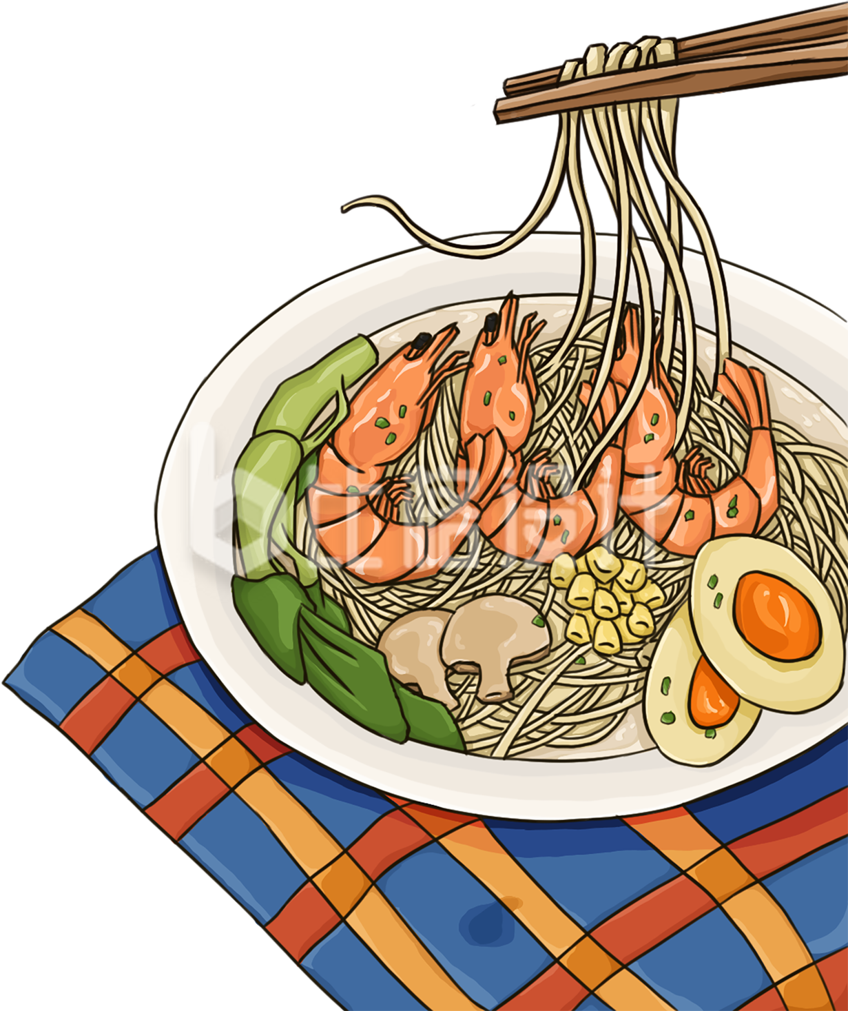 简约卡通虾面插画