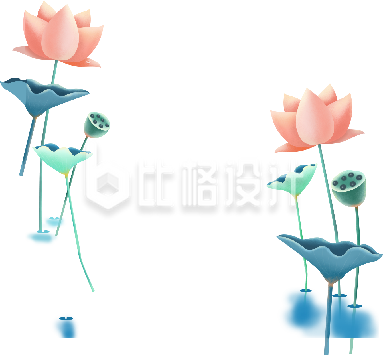 简约卡通荷花荷叶插画