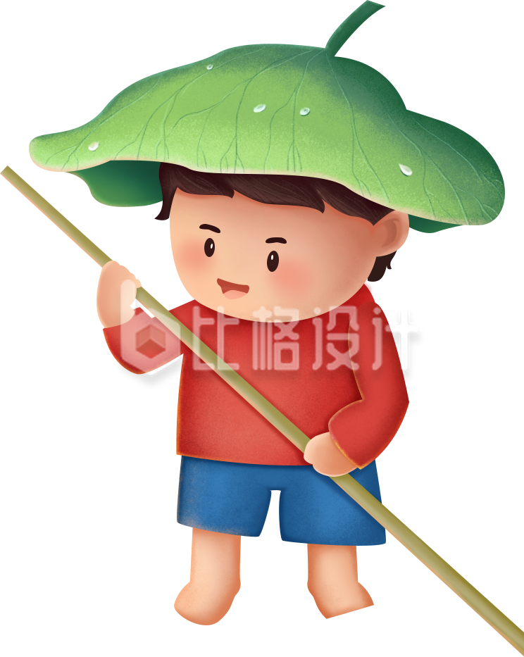 简约卡通小孩划船插画