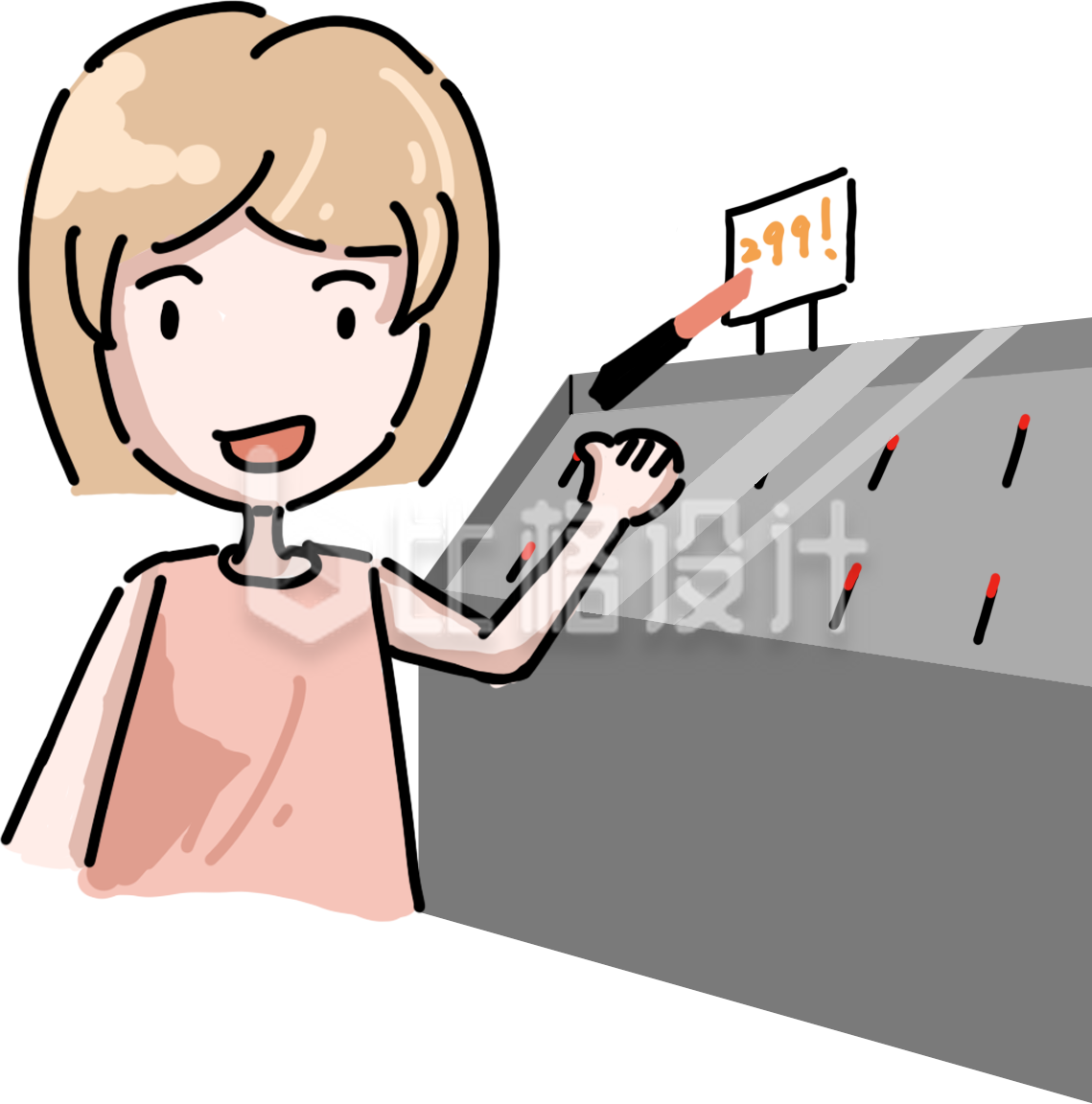 简约卡通小女孩口红插画