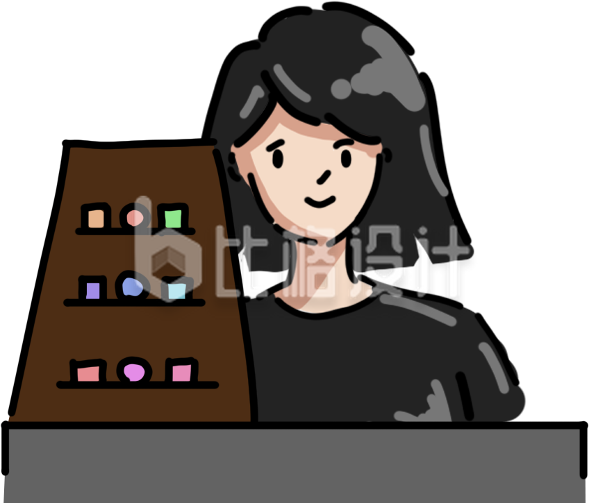 简约卡通柜台女插画
