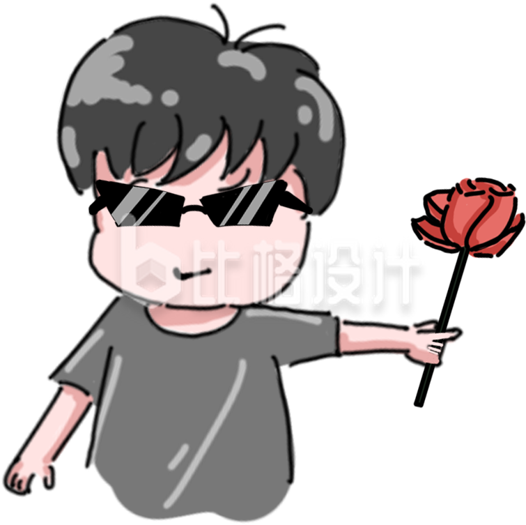 简约卡通戴墨镜拿花插画