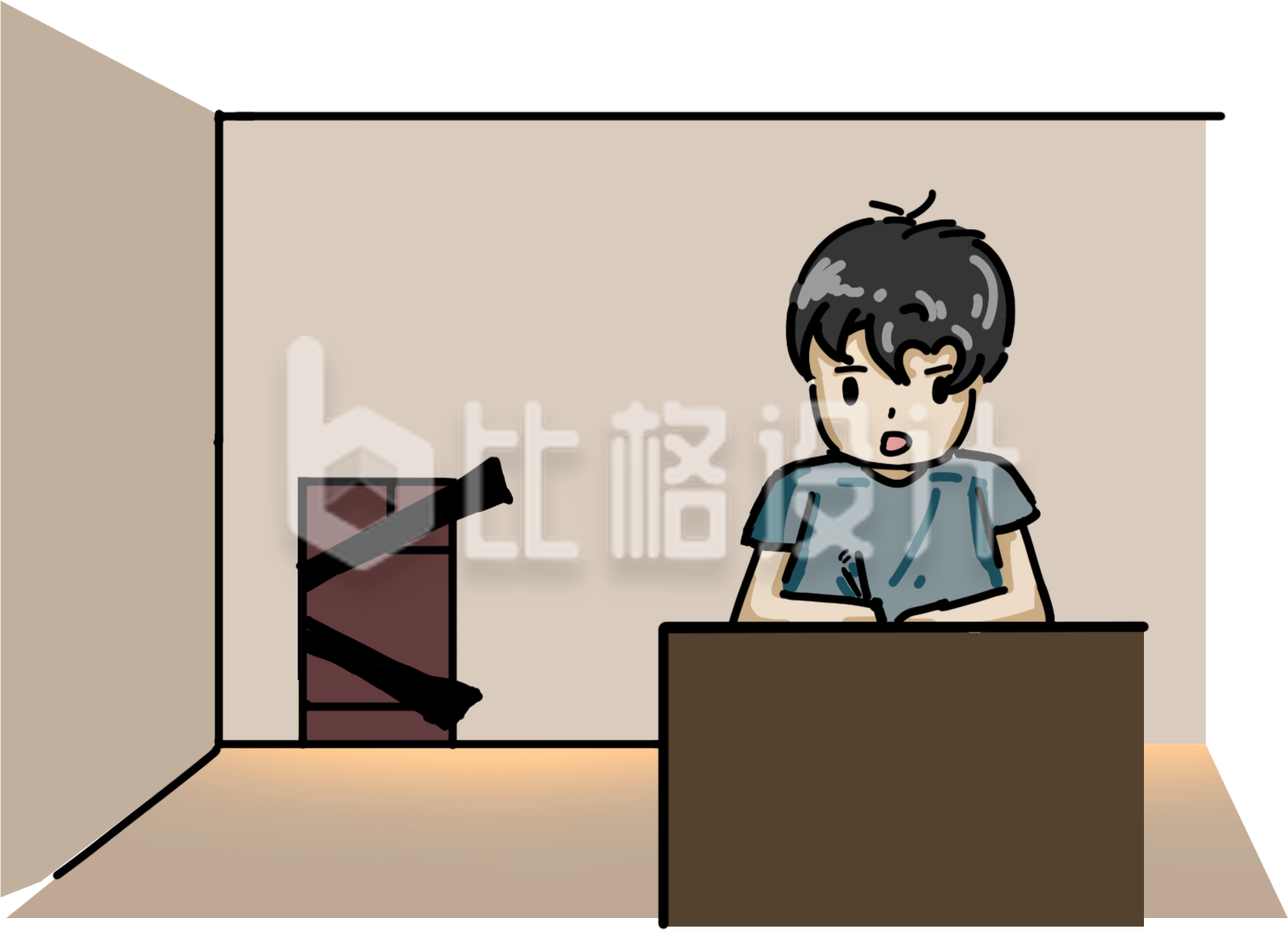 简约卡通爱学习的男孩插画