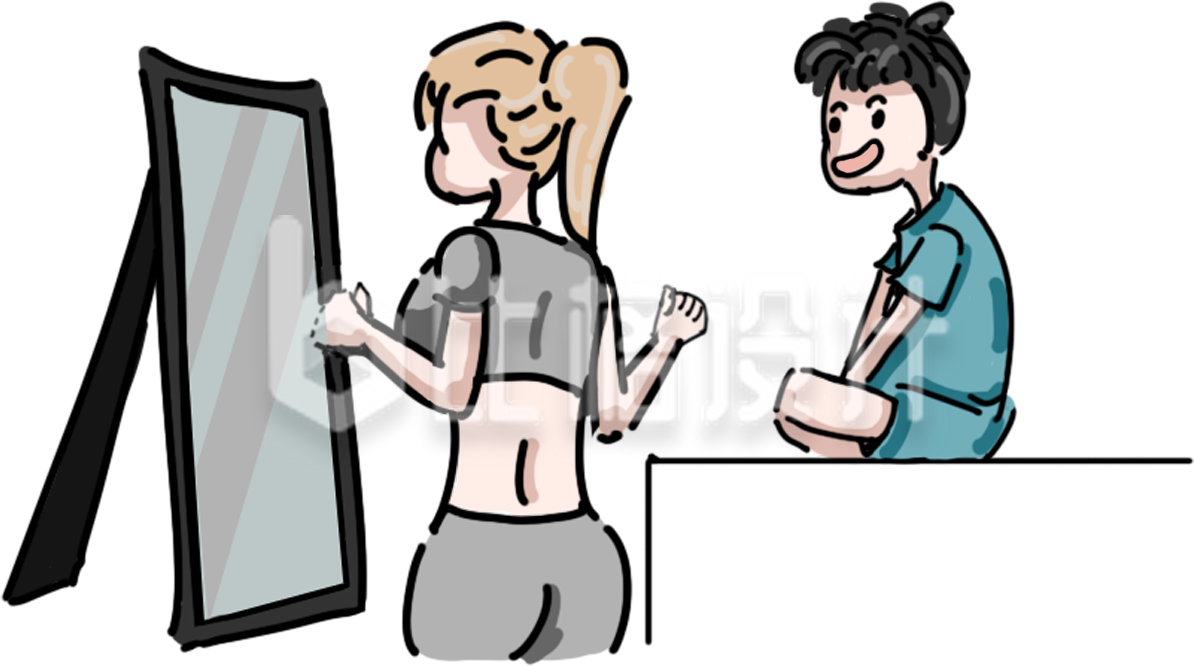 简约卡通照镜子女男孩插画