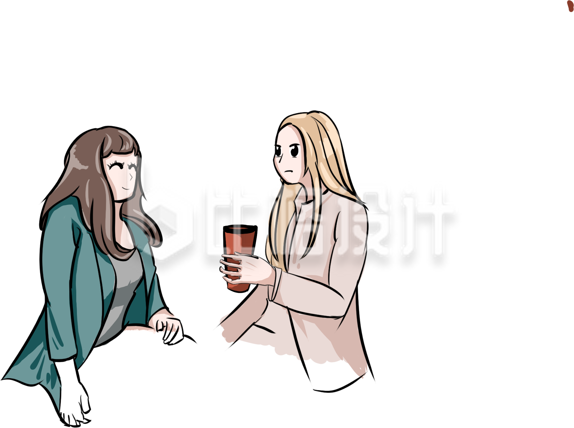 简约两个漂亮美女插画