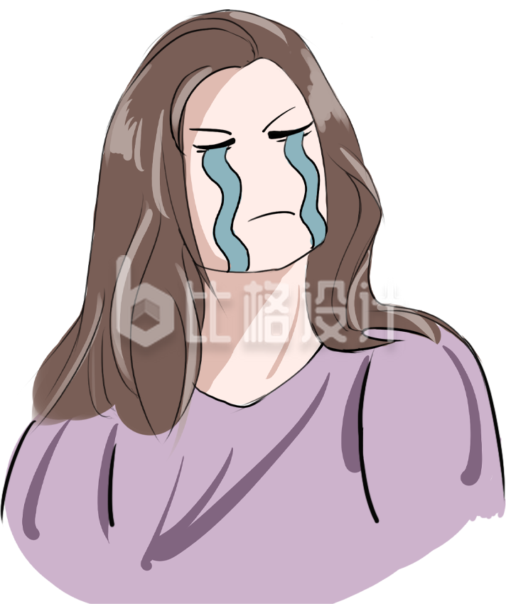 简约卡通哭泣女孩插画