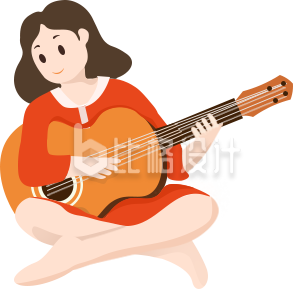 弹吉他的小姑娘插画