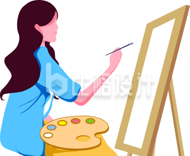 简约卡通美女画画插画