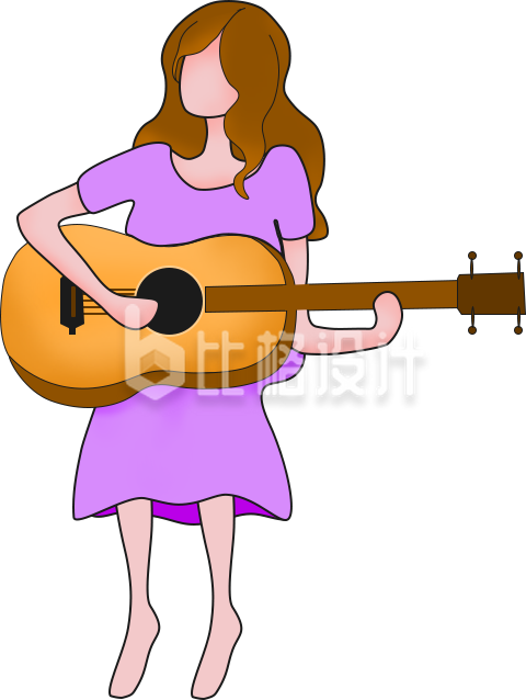 弹吉他的小女孩插画