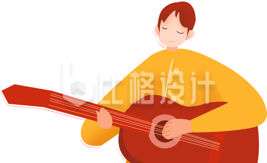 弹吉他小男孩插画