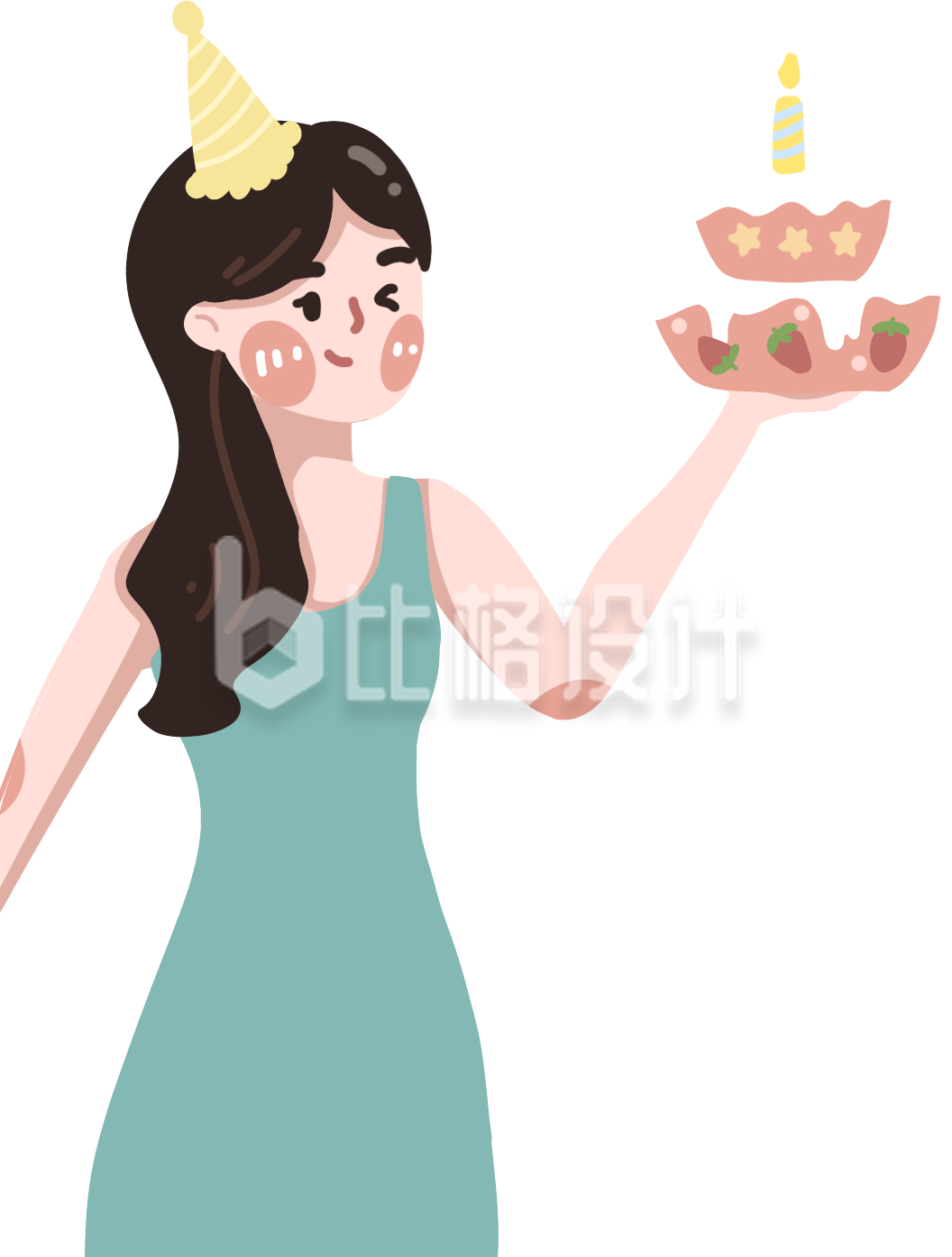 简约过生日的小女孩插画