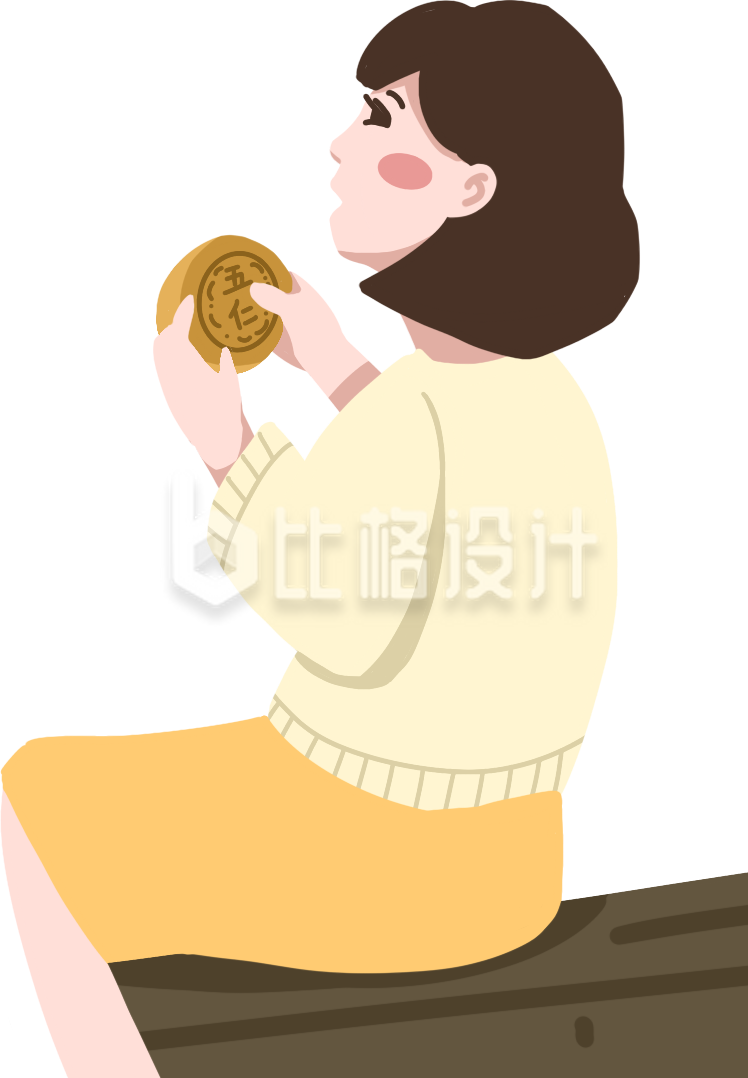 简约吃月饼的女孩