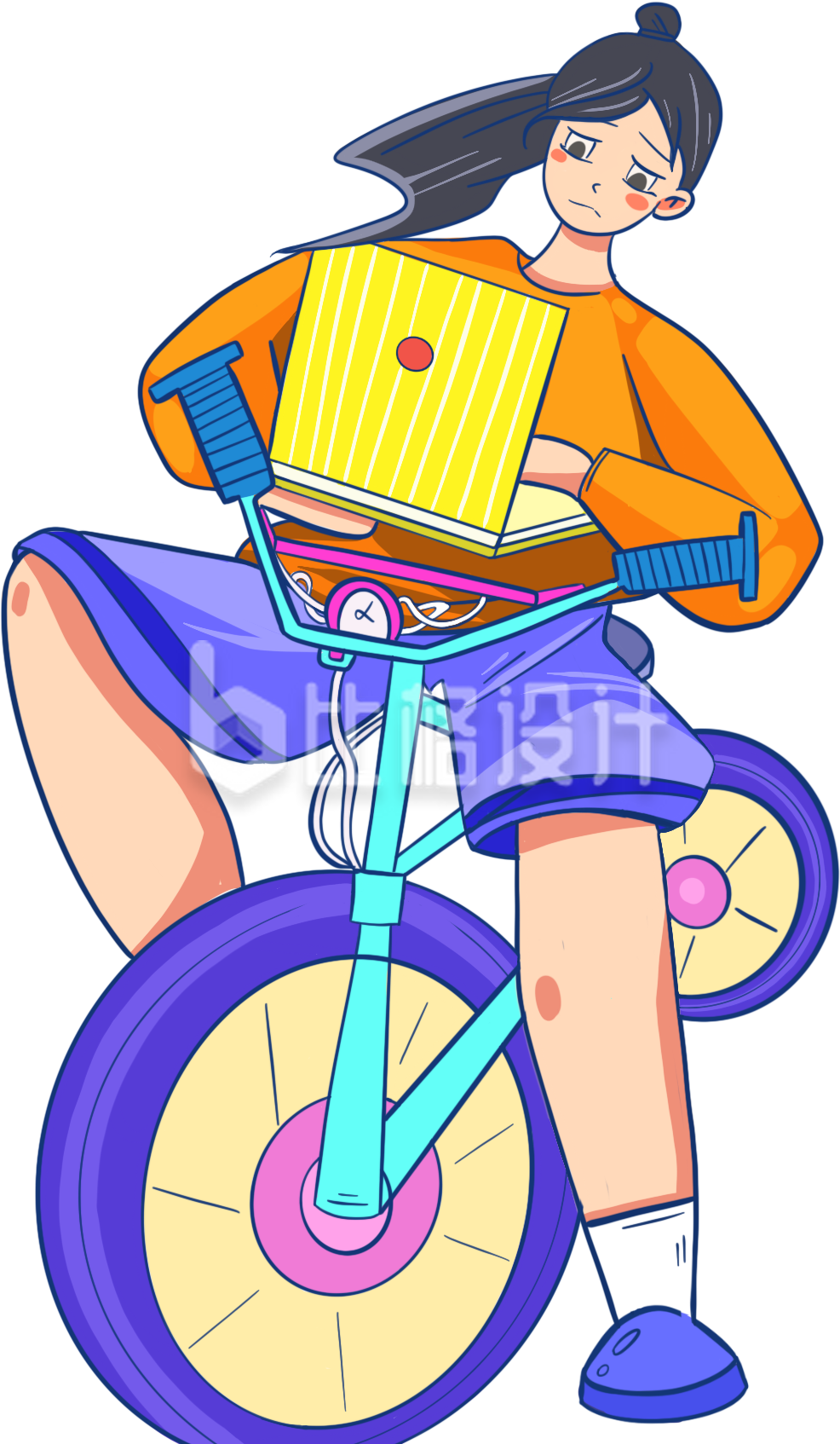 骑车小女生插画