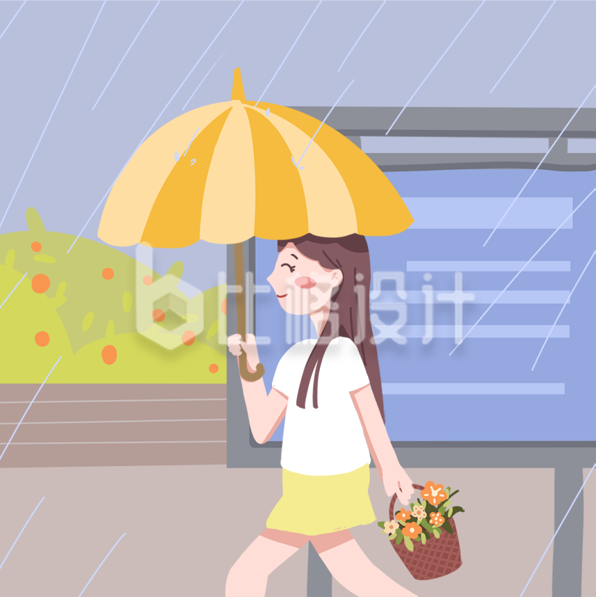 下雨打伞的小女生