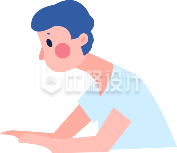 蓝发人物形象 电脑办公场景插画素材