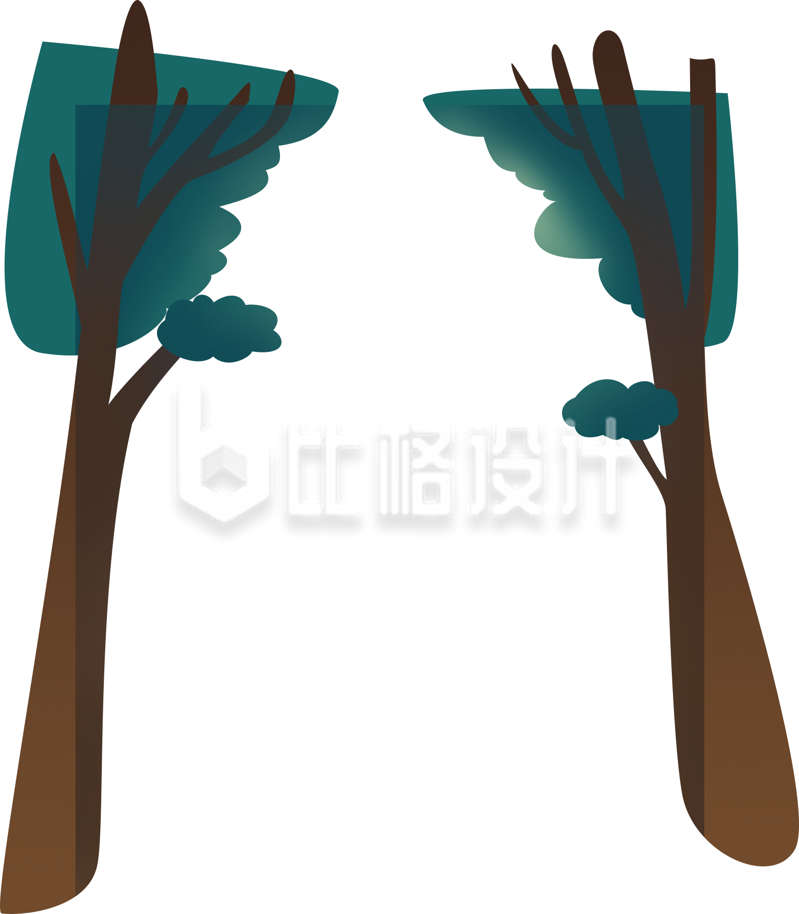 两棵树木插画 可作装饰物料的简约设计
