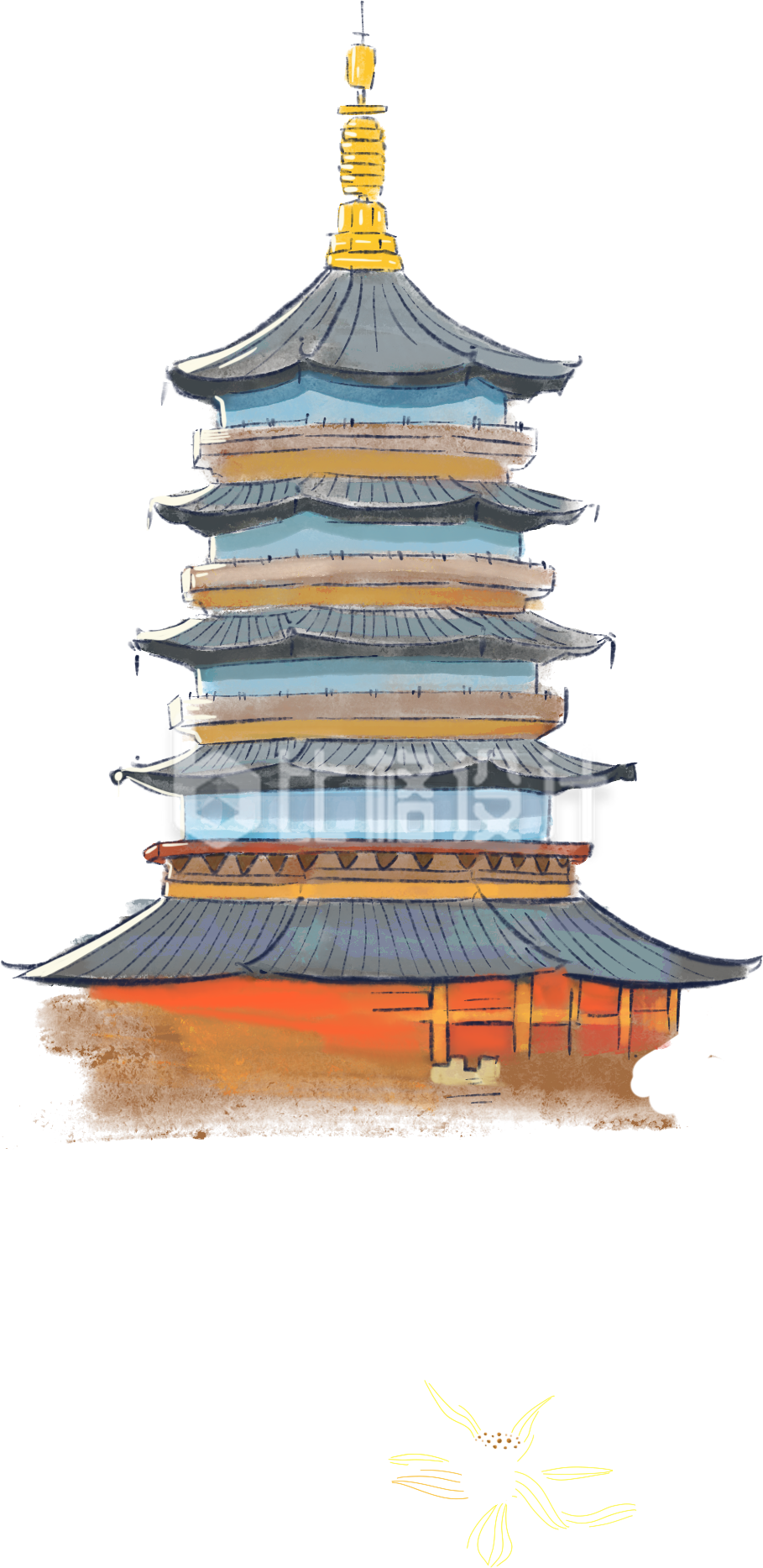 手绘风格古建筑宣传物料，尽显中国风韵味