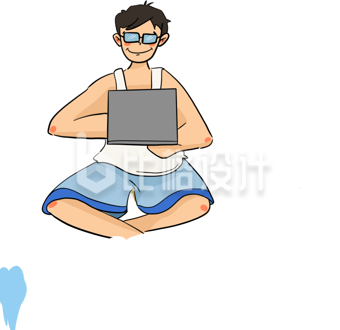 盘腿而坐的人手持电脑形象的创意宣传图