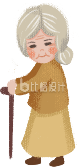 拄拐老奶奶形象手绘插画