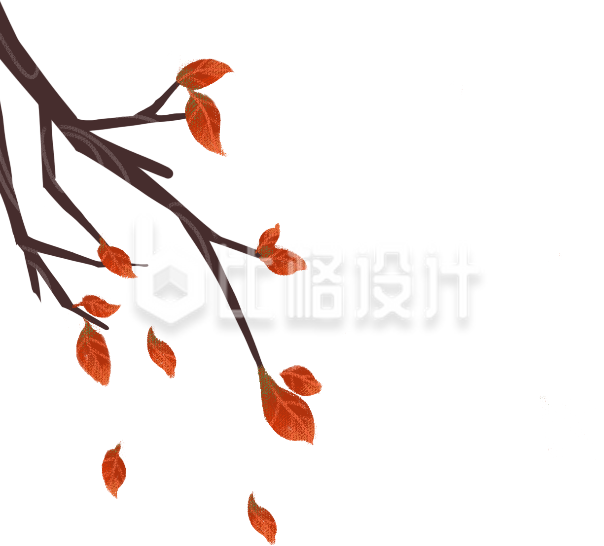 唯美红叶飘落树枝 秋季氛围装饰素材