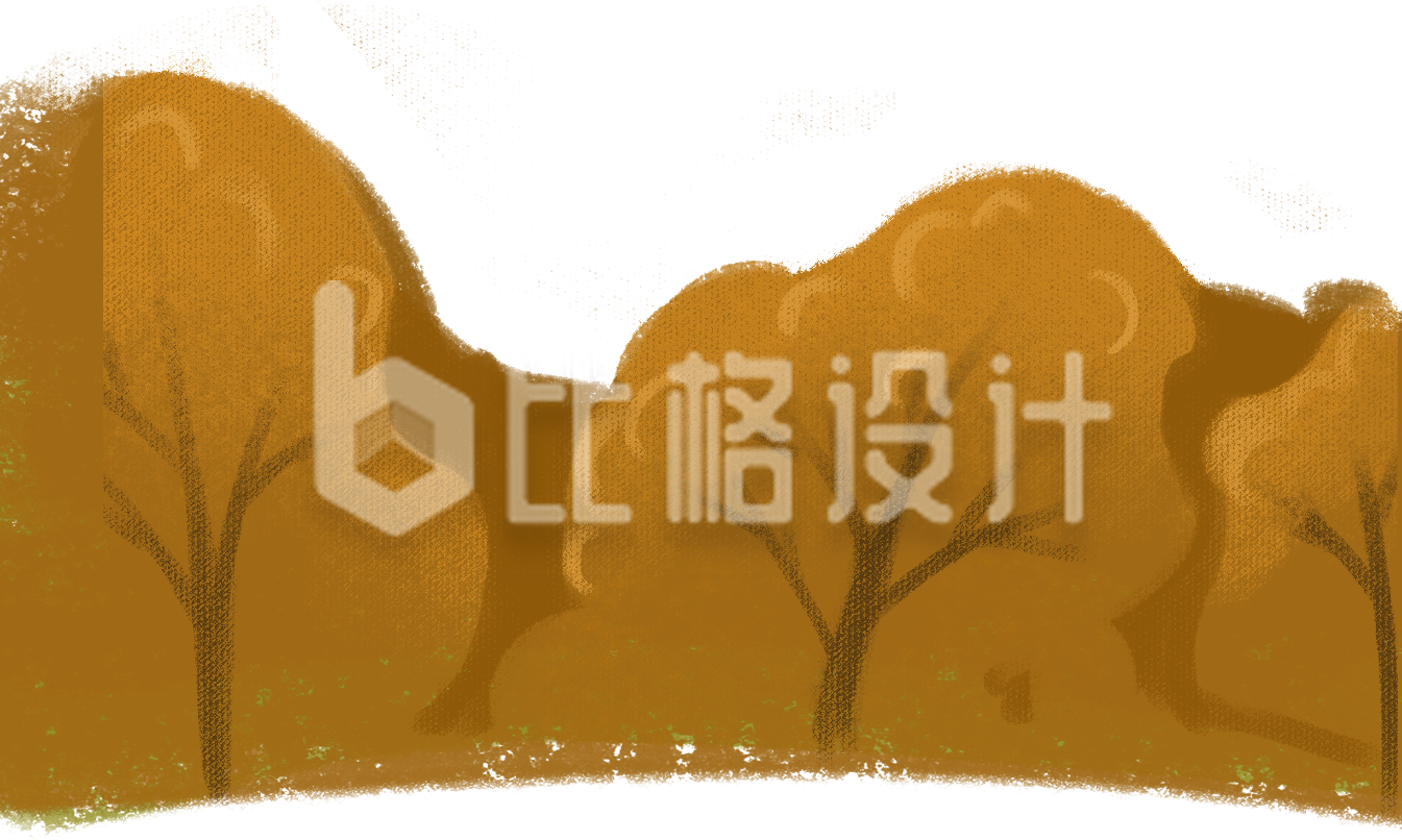 金黄树木绘就的秋季户外风景图