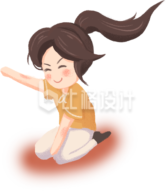 可爱跪地运动女孩形象的趣味健身宣传图