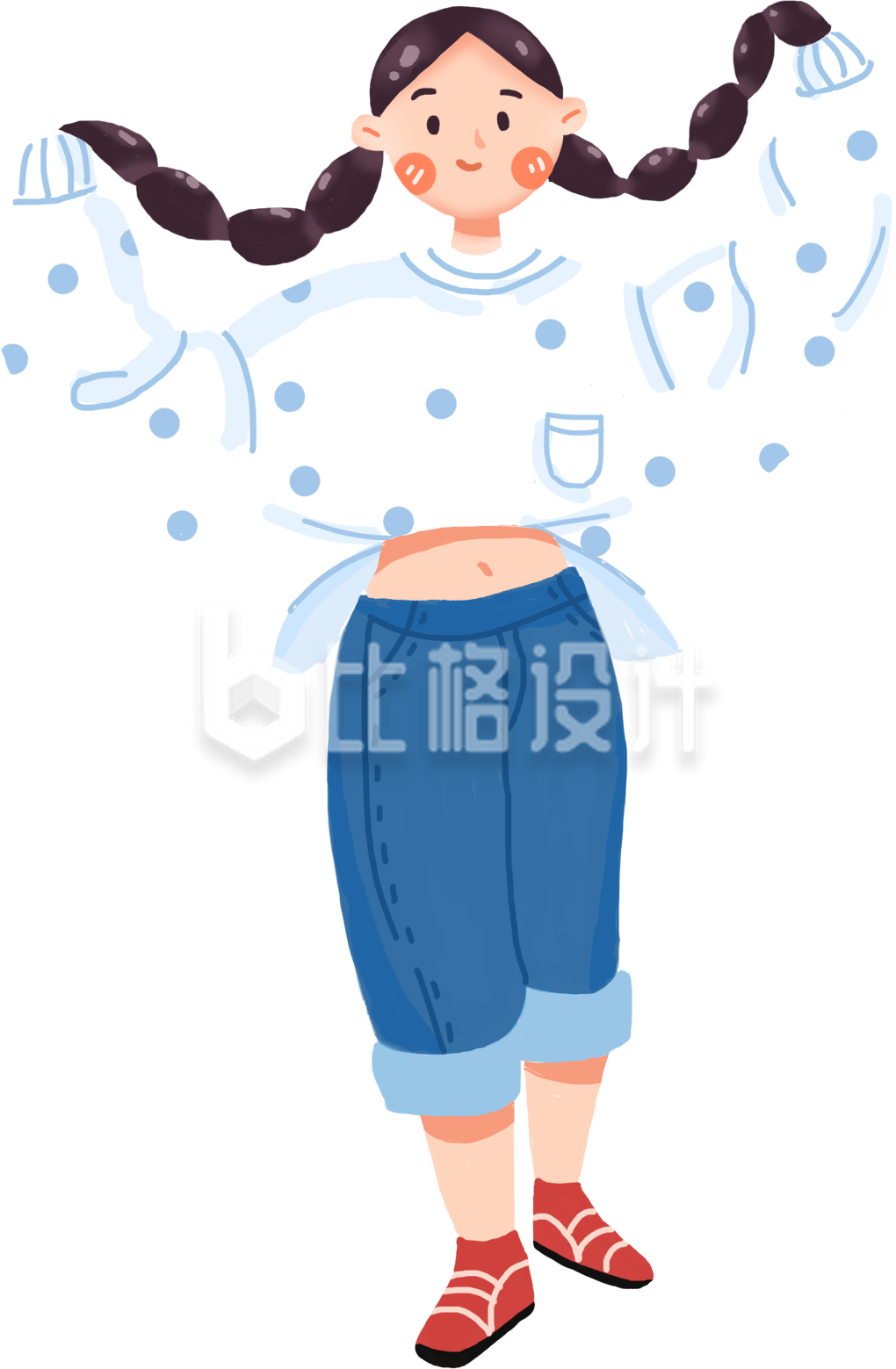扎着双辫的可爱女孩形象插画素材