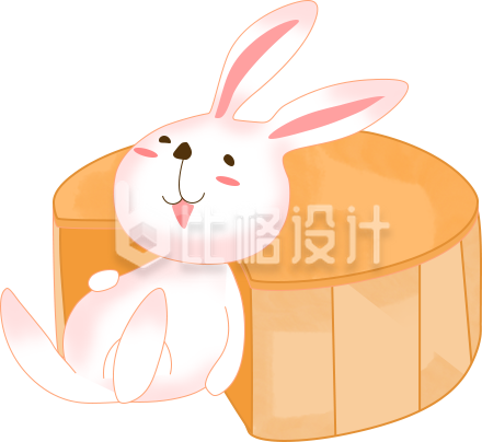 可爱白兔靠坐糕点旁的趣味卡通形象设计