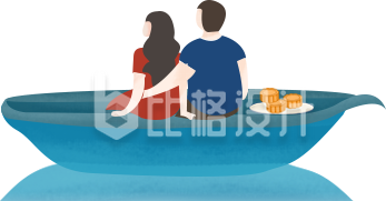 情侣同坐一舟共度中秋 温馨浪漫插画来袭