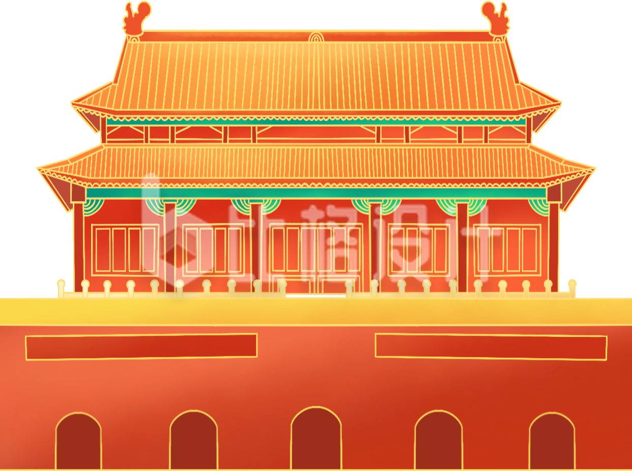 中国风古建筑天安门插画宣传物料 中国风古建筑天安门插画宣传物料