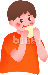 穿橙色衣服的男孩正在吃东西的可爱插画