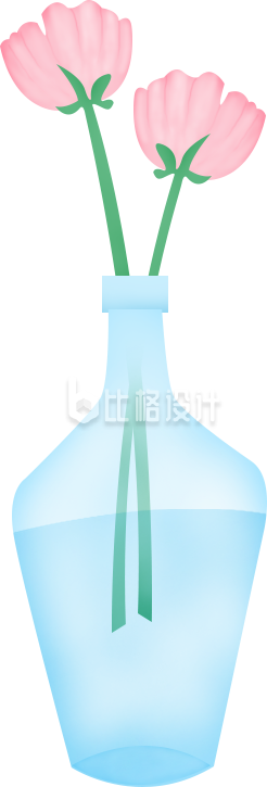 清新蓝色花瓶插粉色花朵装饰素材图