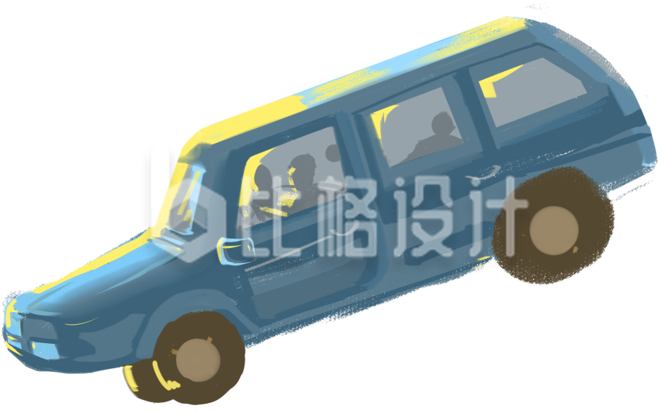 蓝色手绘汽车图，适合汽车行业宣传物料