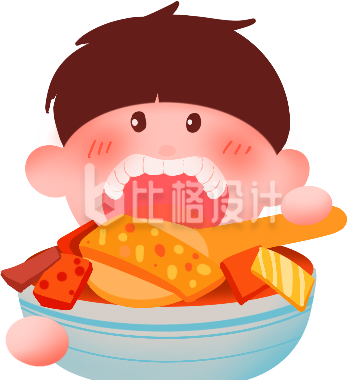 可爱孩童大口吃美食的趣味卡通形象图 可爱孩童大口吃美食的趣味卡通形象图