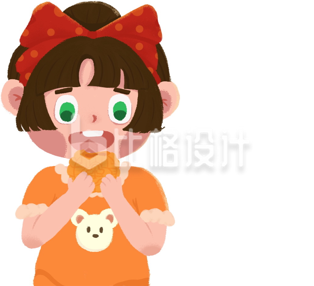 可爱卡通小女孩吃月饼插画
