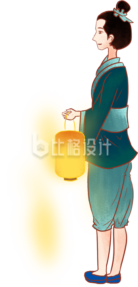 手绘卡通国潮风牛郎人物插画