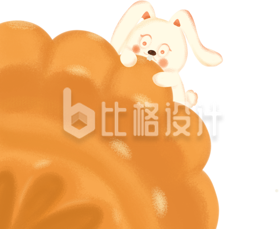 手绘卡通可爱月兔吃月饼插画