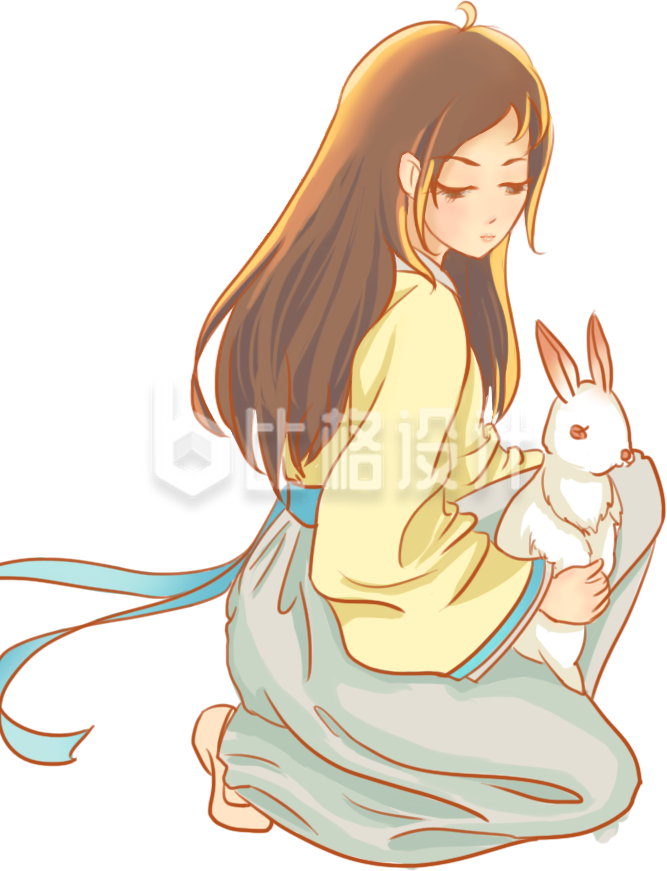 中秋节女生抱着兔子