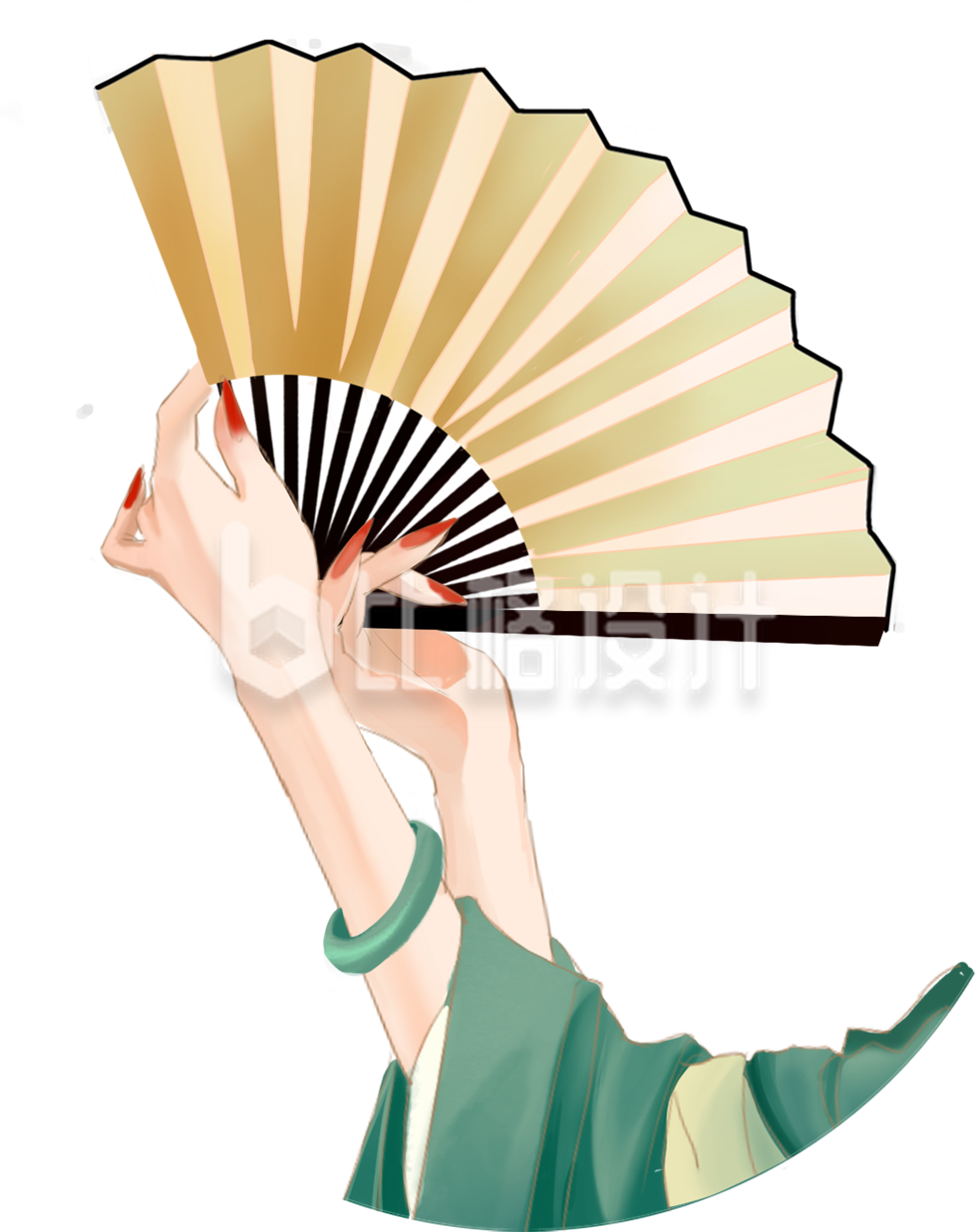 手拿扇子手绘