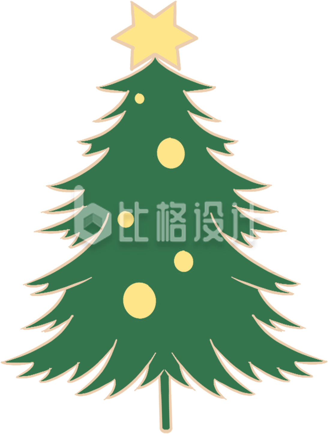 简约绿色圣诞树形象的圣诞节氛围装饰图