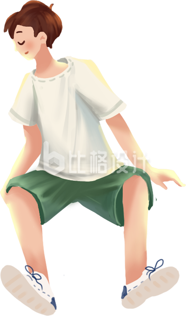 穿着休闲装的运动人物坐姿插画形象