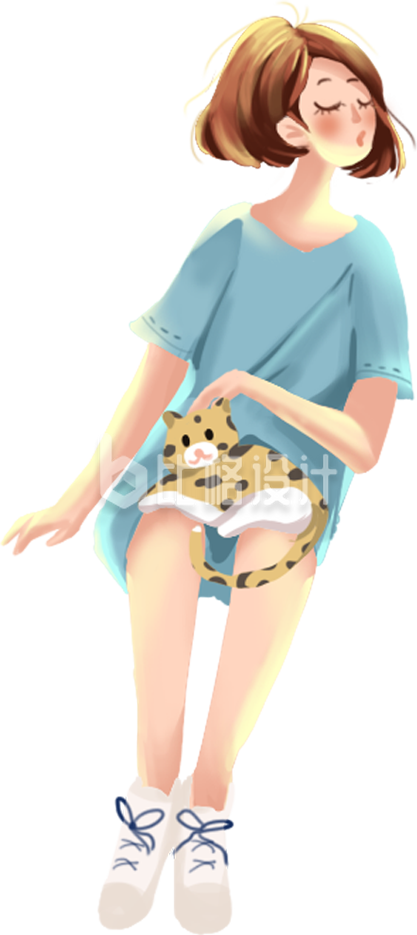 可爱女孩抱豹纹玩偶 清新文艺风插画