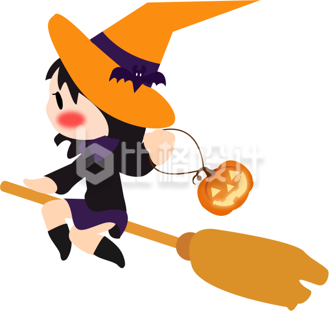 可爱女巫骑扫帚形象万圣节宣传插画 可爱女巫骑扫帚形象万圣节宣传插画