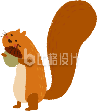 可爱松鼠手持坚果形象的卡通风格插画